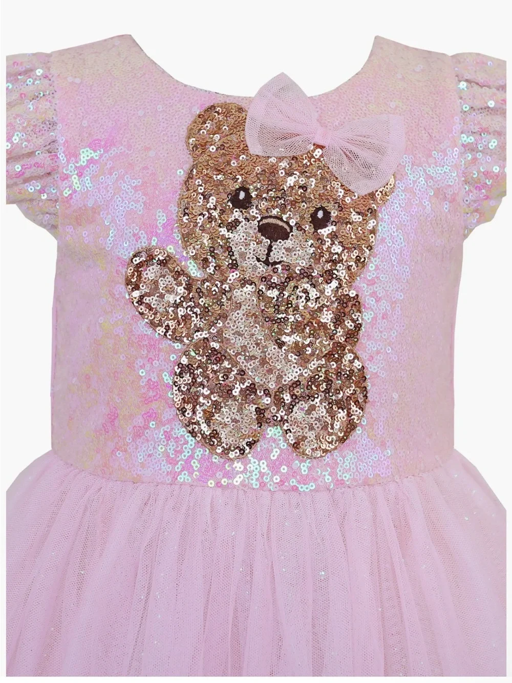 NWT Zunie Blush Pink Sequin Teddy Bear Sparkle Tulle Party Dress Princess 4T